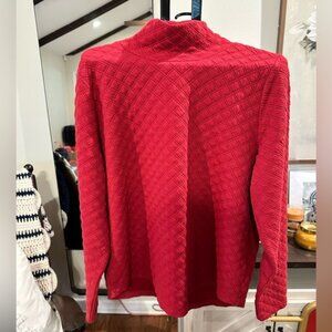 Red Quilted Long Sleeve Mock Neck Top